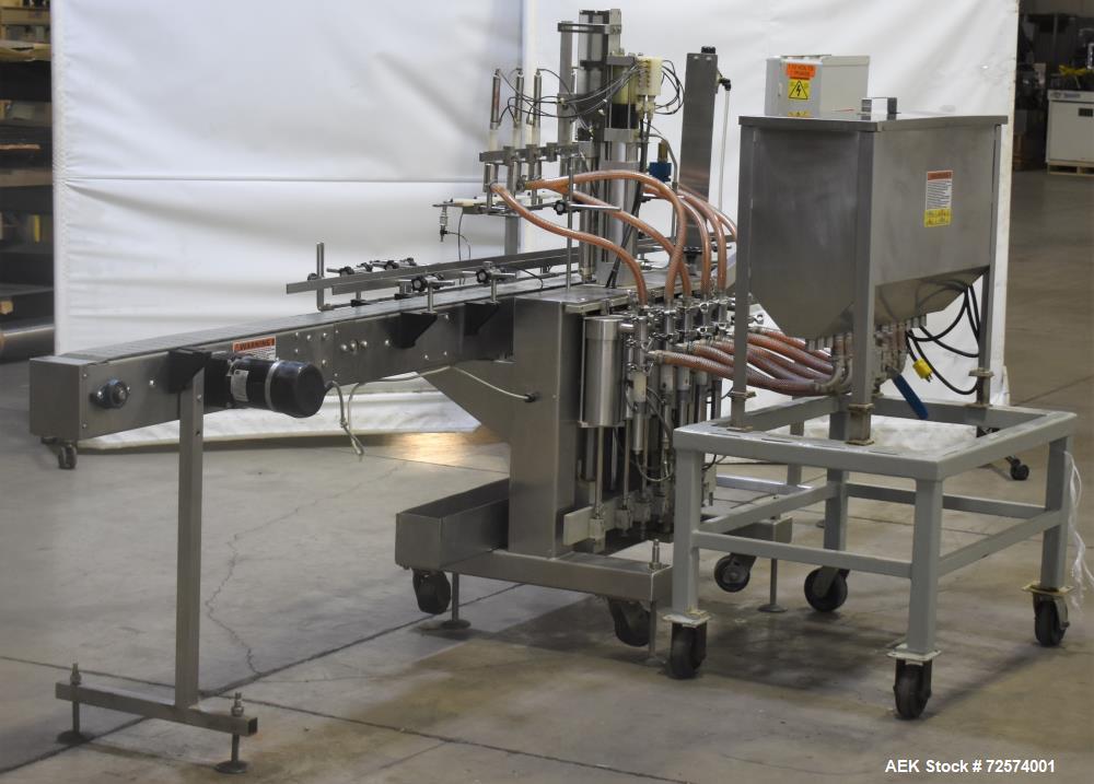 Used Kaps-All - Fills-All 6 Piston Volumetric Piston Filler, Model VOL-32-8.  (Expandable to 8 Pistons). Includes: (6) 36 oz. Volumetric Piston Pumps (Shuttle Valve Style) with Closed Tip Positive Sh...