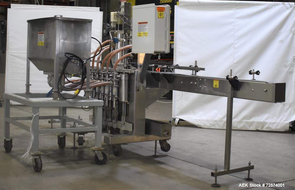 Used Kaps-All - Fills-All 6 Piston Volumetric Piston Filler, Model VOL-32-8.  (Expandable to 8 Pistons). Includes: (6) 36 oz. Volumetric Piston Pumps (Shuttle Valve Style) with Closed Tip Positive Sh...