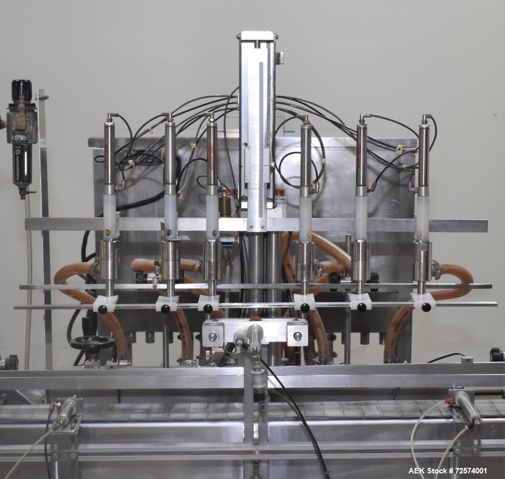 Used Kaps-All - Fills-All 6 Piston Volumetric Piston Filler, Model VOL-32-8.  (Expandable to 8 Pistons). Includes: (6) 36 oz. Volumetric Piston Pumps (Shuttle Valve Style) with Closed Tip Positive Sh...