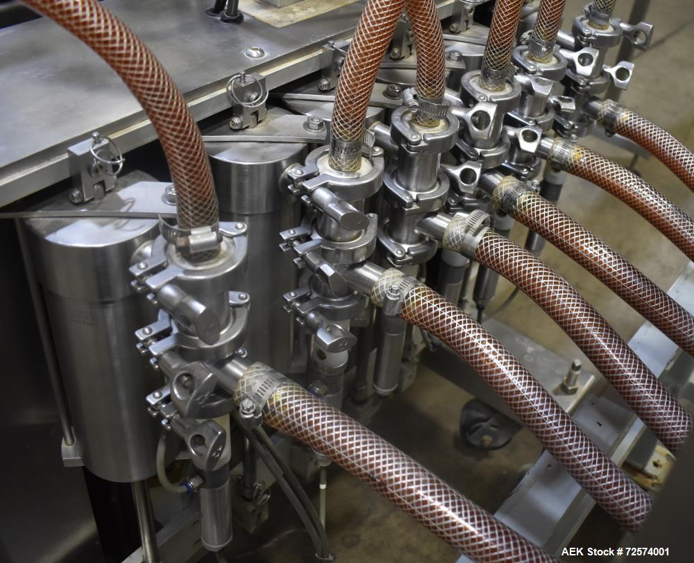 Used Kaps-All - Fills-All 6 Piston Volumetric Piston Filler, Model VOL-32-8.  (Expandable to 8 Pistons). Includes: (6) 36 oz. Volumetric Piston Pumps (Shuttle Valve Style) with Closed Tip Positive Sh...