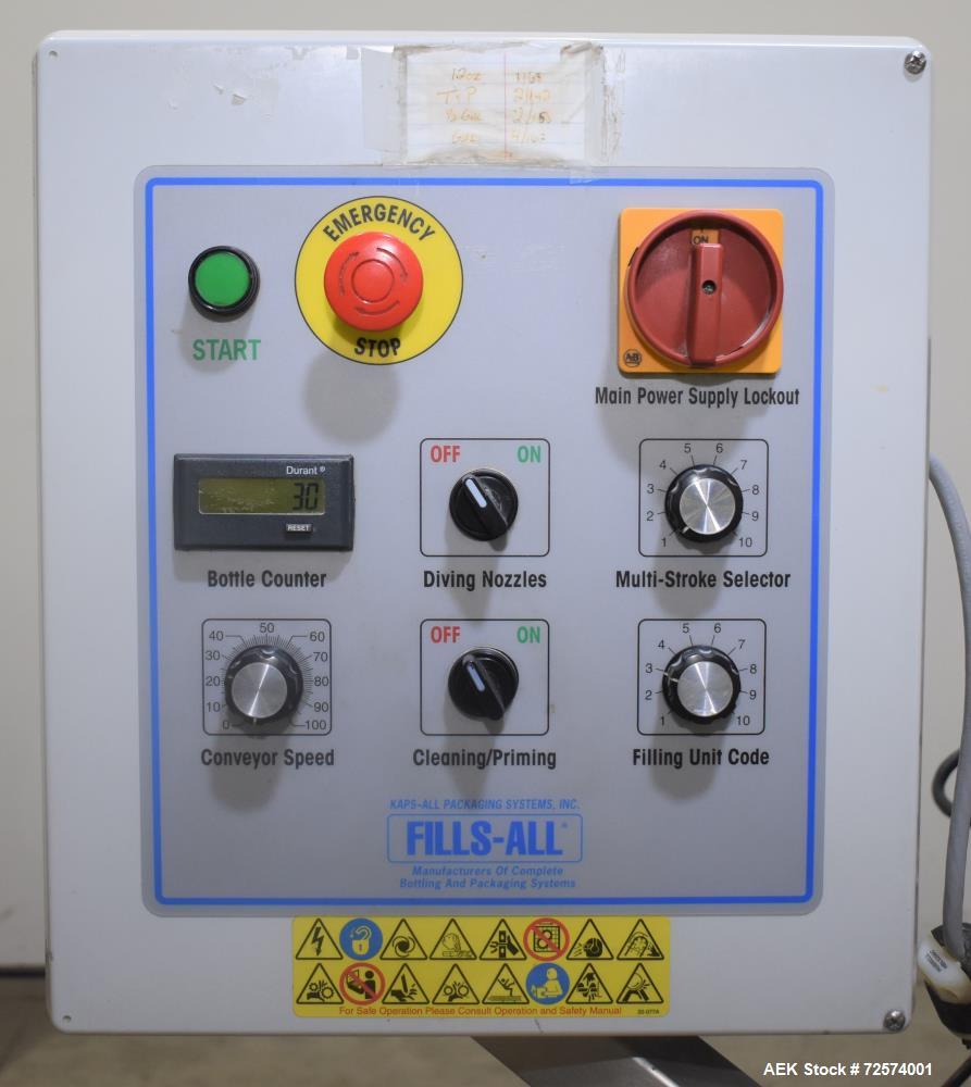Used Kaps-All - Fills-All 6 Piston Volumetric Piston Filler, Model VOL-32-8.  (Expandable to 8 Pistons). Includes: (6) 36 oz. Volumetric Piston Pumps (Shuttle Valve Style) with Closed Tip Positive Sh...