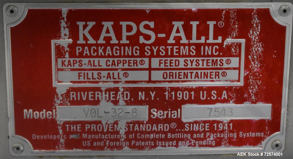 Used Kaps-All - Fills-All 6 Piston Volumetric Piston Filler, Model VOL-32-8.  (Expandable to 8 Pistons). Includes: (6) 36 oz. Volumetric Piston Pumps (Shuttle Valve Style) with Closed Tip Positive Sh...