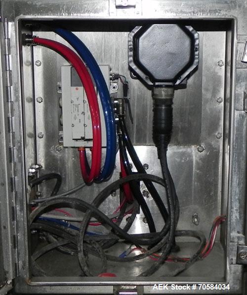 Used Quantum Model QTIA2000-12 Dual Lane Sauce Applicator. Twin piston design is rated at up to 120 pies per minute.  Machine has Allen Bradley controls.  Has continuous motion conveyors, sanitary de...