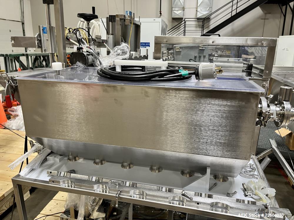 Used REB, Inc Automatic Inline Piston Filler, Model IVS. Current set up has 6 pistons with 6-diving fill nozzles. Is rated for speeds from 10 to 120 containers per minute (depending on container size...