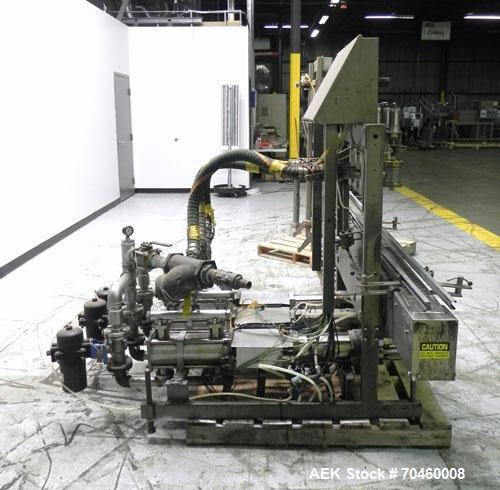 Used Thiele Model AF-3T-B1 Three Head PD Filler. Filler is designed to fill Quart to Gallon containers, (actual range 4 oz min to 185 oz maximum) at rates of 45 - 60 quart/min & 30-45 gallon/min. Eac...