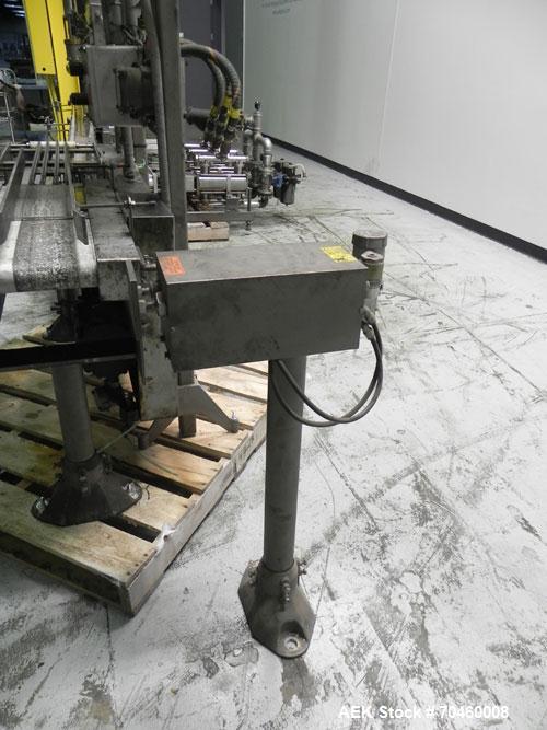 Used Thiele Model AF-3T-B1 Three Head PD Filler. Filler is designed to fill Quart to Gallon containers, (actual range 4 oz min to 185 oz maximum) at rates of 45 - 60 quart/min & 30-45 gallon/min. Eac...