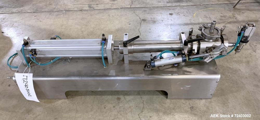 Used Wenzhou Rigao Table Top Semi Automatic Piston Filler, Model DYF. 316L Stainless steel product contact. Filling speed 5 to 20 bottles per minute. Filling accuracy /= 1% +/-. Filling range: approx...