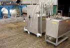 Used Filamatic Inline Piston Filler, Model CVK-300-1. Equipped with (8) 1000 cc pistons, all stainless steel. Automatic diving nozzle style, missing nozzles. Pneumatic container indexing. Self-contai...