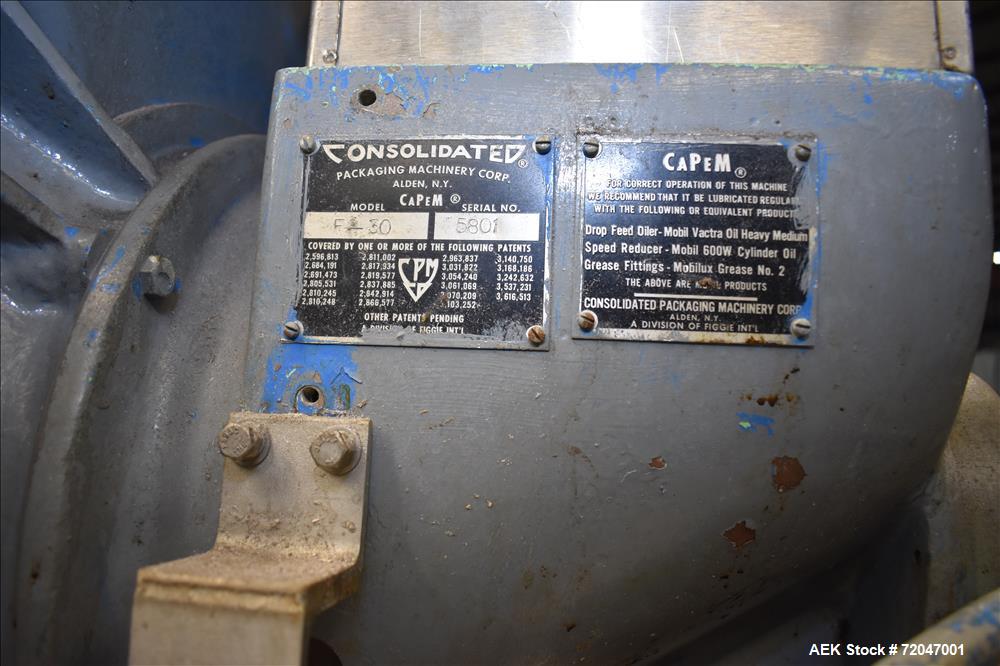 Used Model RPF-12 Rotary Piston Filler and Consolidated TG-6-15 Rotary Chuck Ca