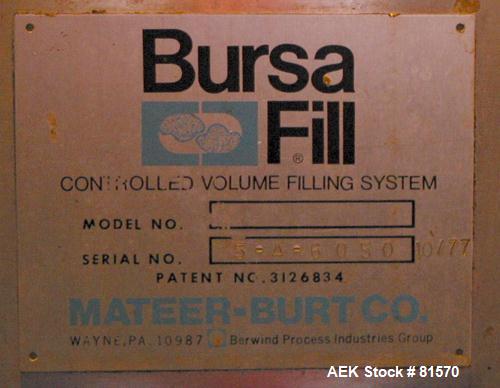USED: Mateer Burt bursa filler, 316 stainless steel. The CVF commissary type filler is particularly well suited for moderate production rates and fluid products up to a 7/8" (22mm) cube. This unit em...