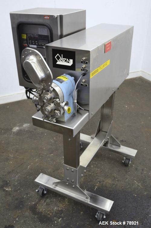 Used Oden Metering Filler,Semi Auto with foot pedal swicth. Model Pro Fill 5000, 2 Gallon Per Minute Capacity. Consisting of: (1) Waukesha rotary positive displacement pump, model 3DO, stainless stee...
