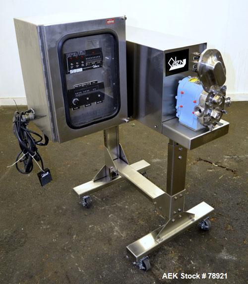 Used Oden Metering Filler,Semi Auto with foot pedal swicth. Model Pro Fill 5000, 2 Gallon Per Minute Capacity. Consisting of: (1) Waukesha rotary positive displacement pump, model 3DO, stainless stee...