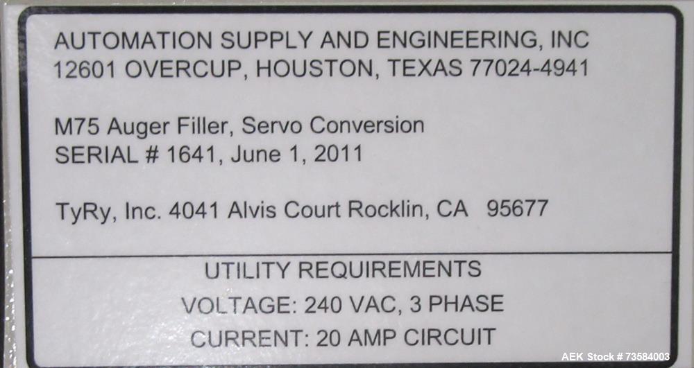Used AS&E Model M75 Automatic Inline Powder Auger Filling System | Servo-Driven Filler