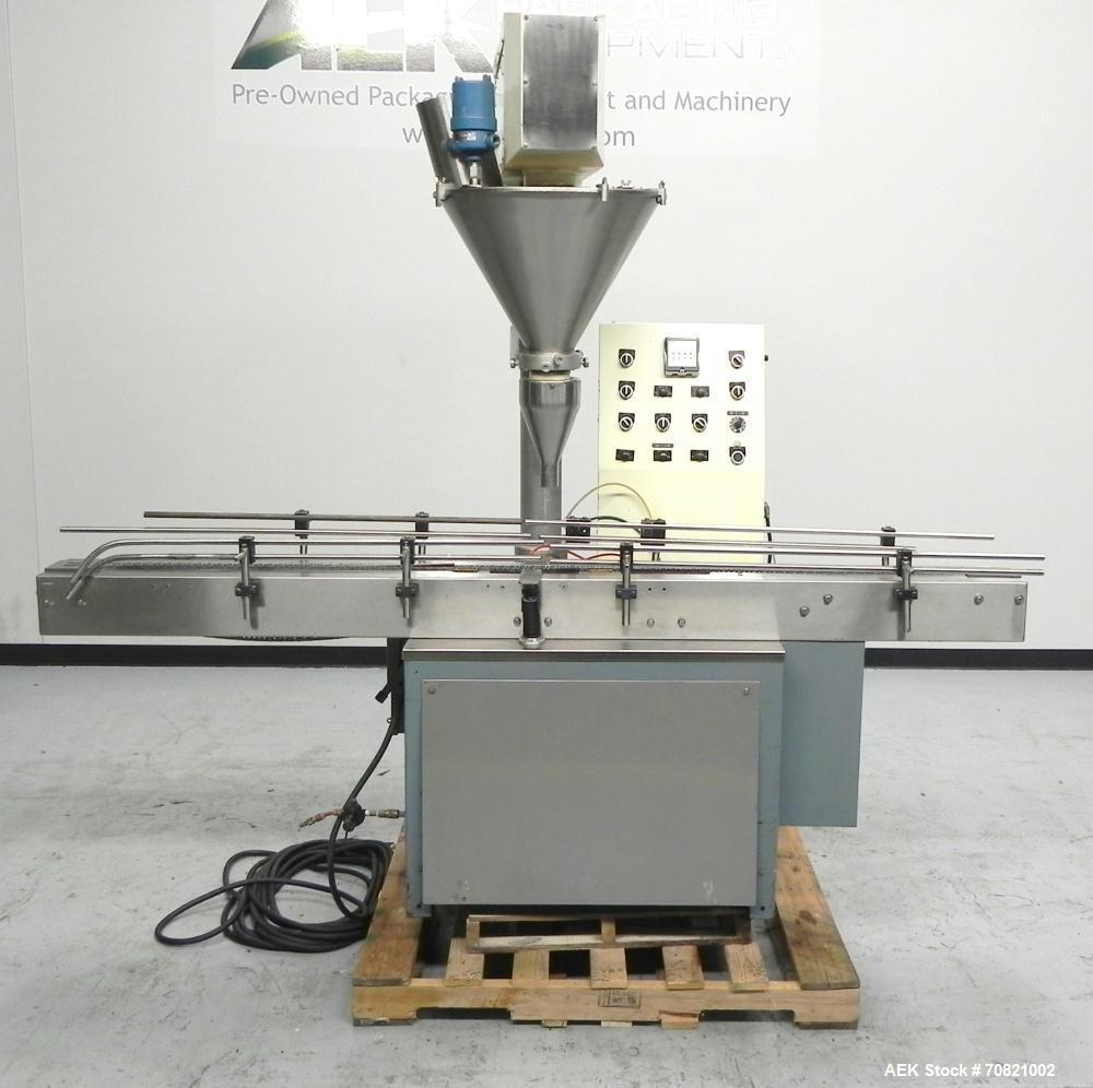 Used All-Fill Model SHA Automatic Inline Auger Filler. Capable of speeds up to 50 containers per minute (depending on size). Container size range: (diameter) up to 6" (height) 1-3/16" to 9-3/16". All...