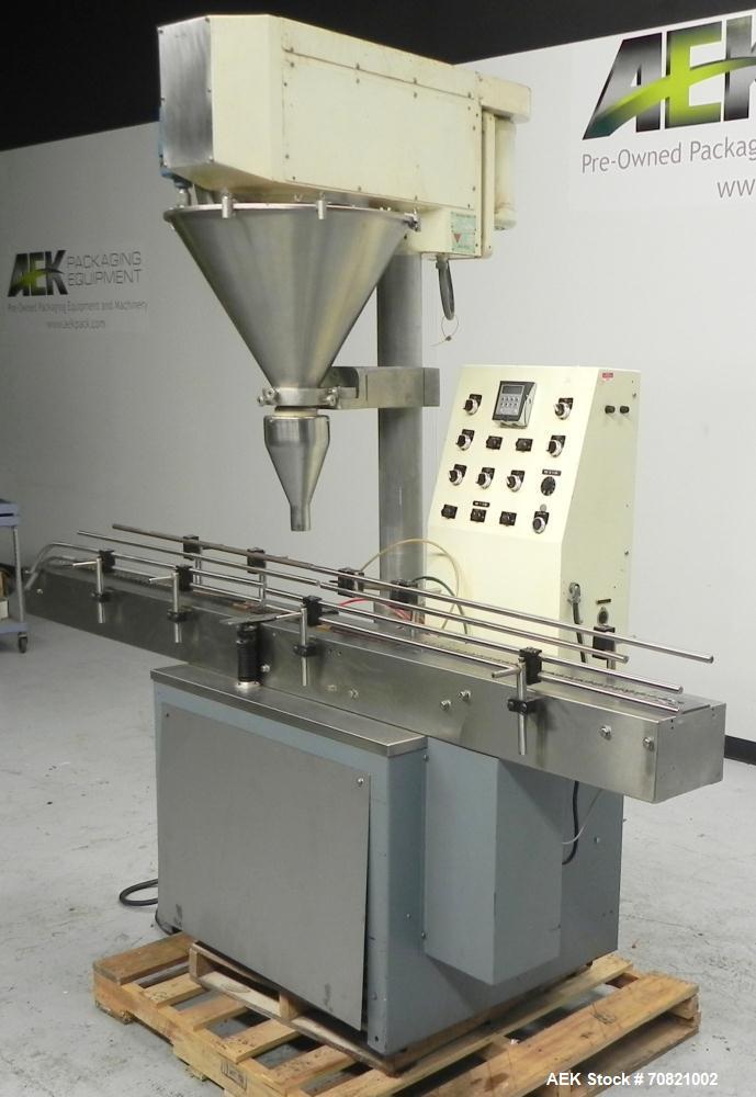 Used All-Fill Model SHA Automatic Inline Auger Filler. Capable of speeds up to 50 containers per minute (depending on size). Container size range: (diameter) up to 6" (height) 1-3/16" to 9-3/16". All...