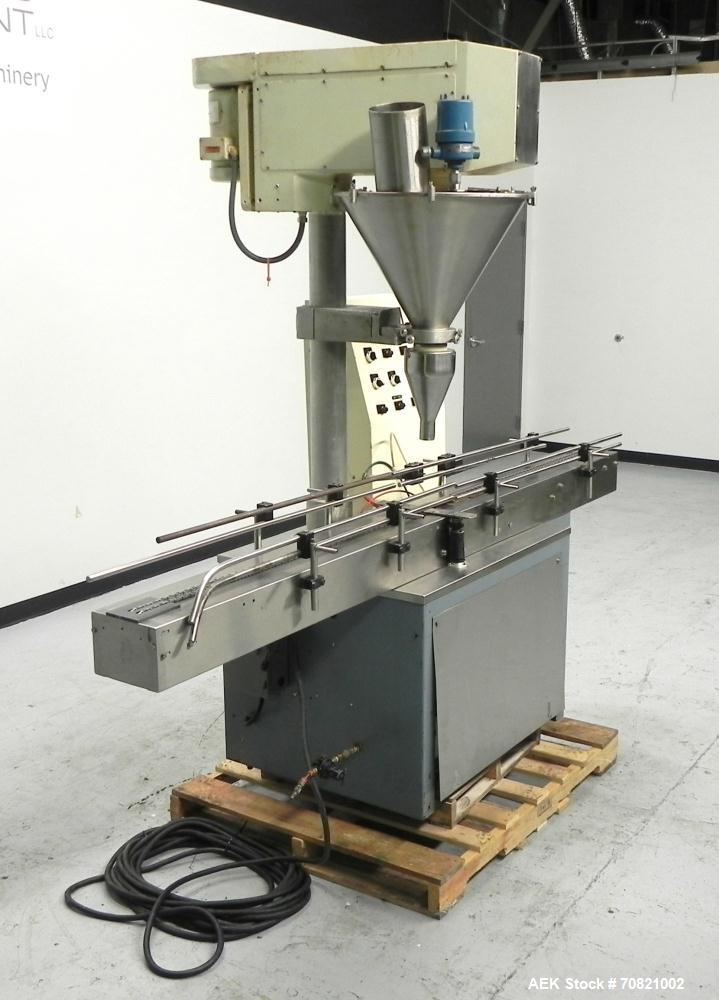 Used All-Fill Model SHA Automatic Inline Auger Filler. Capable of speeds up to 50 containers per minute (depending on size). Container size range: (diameter) up to 6" (height) 1-3/16" to 9-3/16". All...