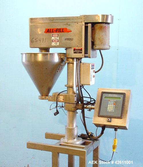 Used All Fill Model BM Automatic Single Head Auger Filler, CEREBUS II Control, 10gm to 1000gm filling range (depending on product and change parts). Speed: 5 to 25 fills per minute. 21" Diameter x 18...
