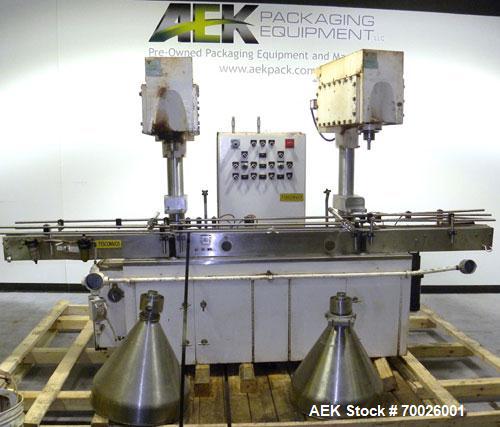 Used All Fill DHA Dual Head Automatic Inline Auger Filler, Model 100141. Capable of speeds up to 60 cpm depending on product. Has a 10' long dual chain type conveyor, driven by a 1/2 hp, 90 volt, 175...