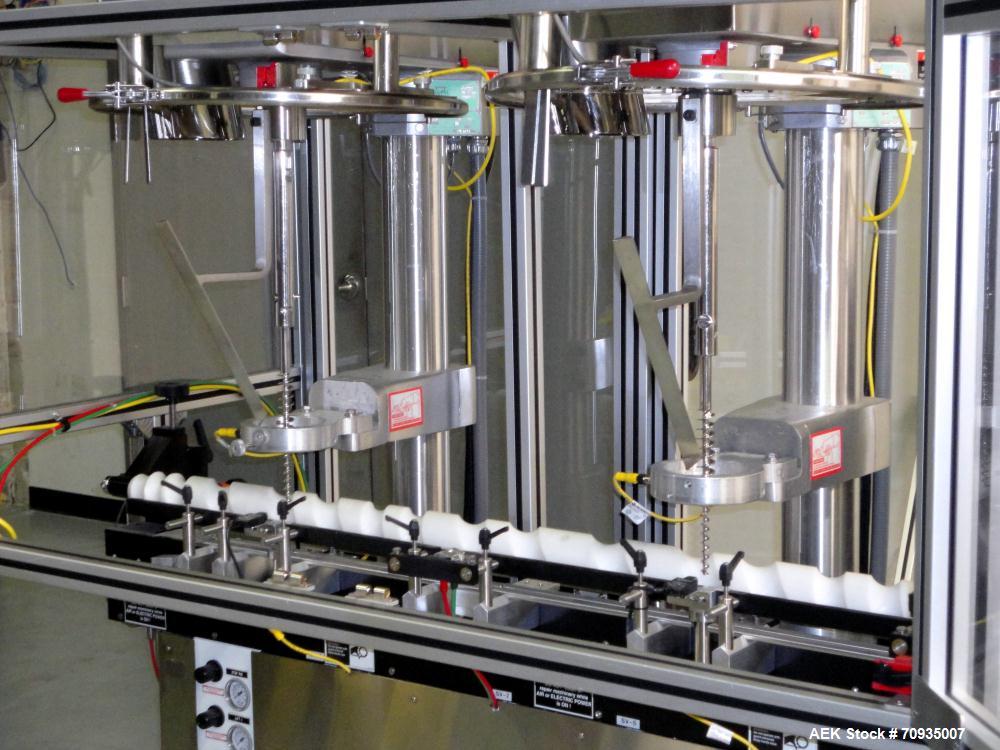 Used All Fill Model DHAA-S-V-600 automatic dual head inline auger filler. Servo driven fill heads with auxiliary agitation, Hopper level detectors, Servo driven timing helix for container conveying, ...