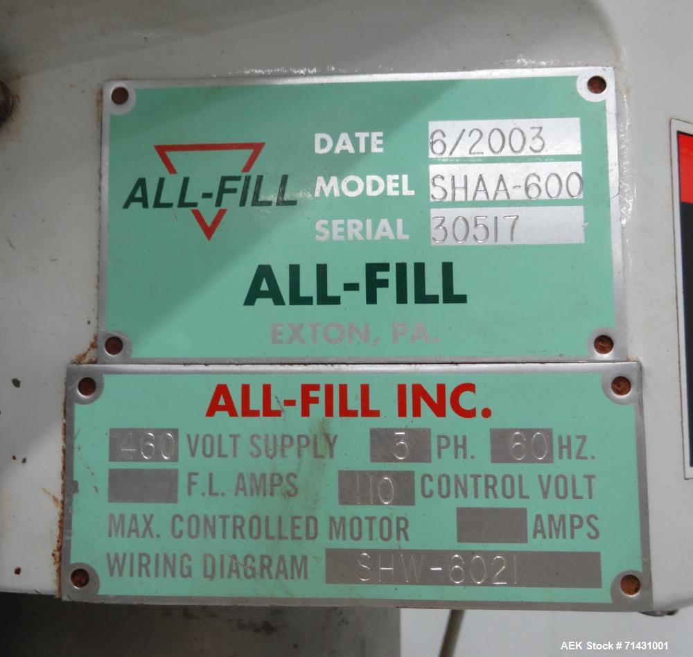 Used All Fill Model SHAA-600 Single Head Automatic Inline Auger Filler.