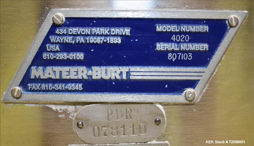 Used- Mateer Burt  Dual-Head Powder Auger Filler, Model 4020