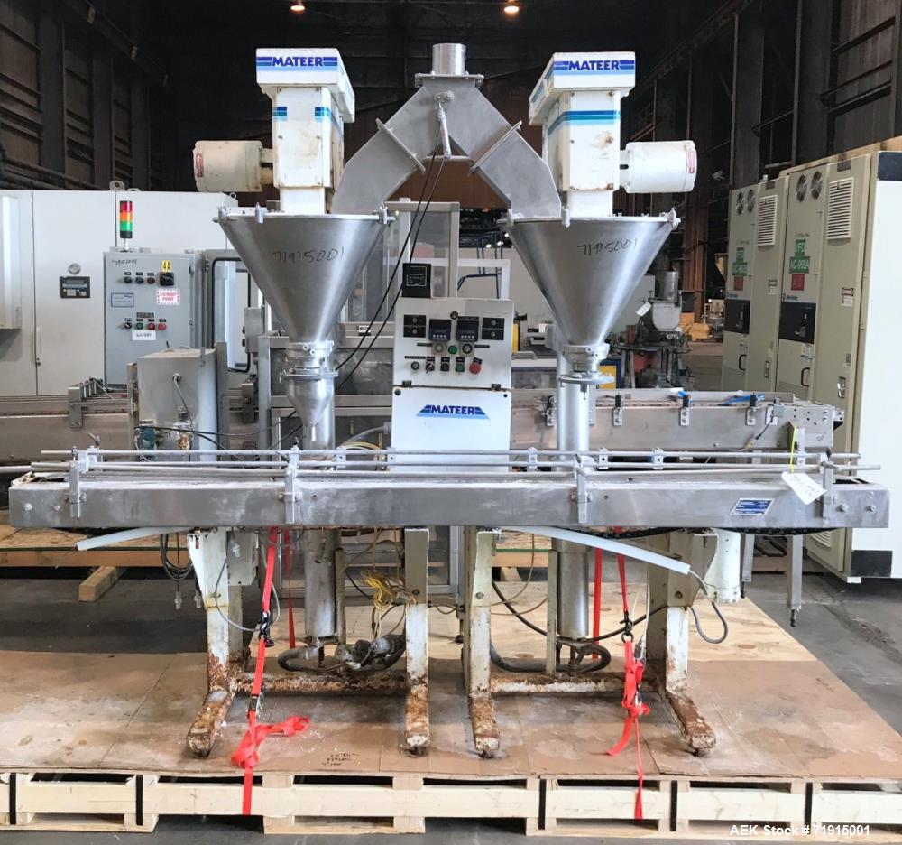 Used Mateer Burt Model 4009 Dual Head Automatic Inline Auger/Powder Filler.