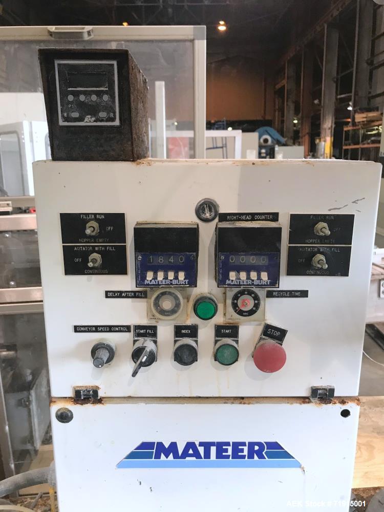 Used Mateer Burt Model 4009 Dual Head Automatic Inline Auger/Powder Filler.