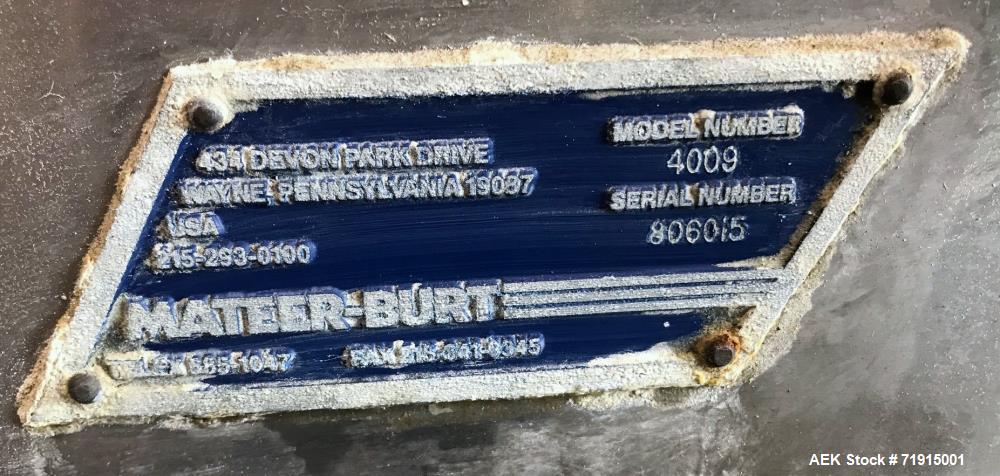 Used Mateer Burt Model 4009 Dual Head Automatic Inline Auger/Powder Filler.