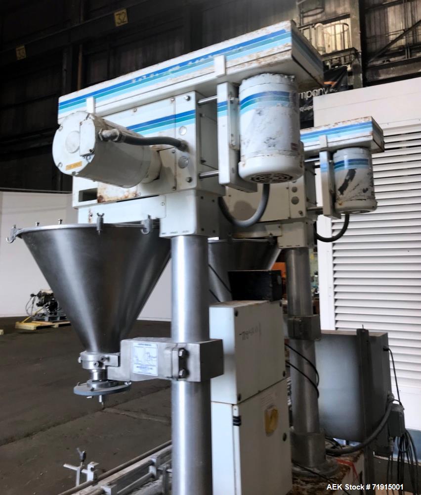 Used Mateer Burt Model 4009 Dual Head Automatic Inline Auger/Powder Filler.