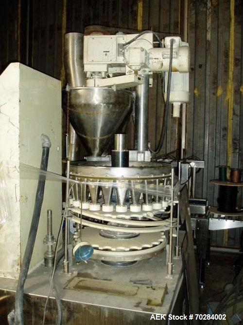 Used Mateer Burt 24 pocket rotary auger filler. Has worm screw infeed