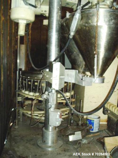 Used Mateer Burt 24 pocket rotary auger filler. Has worm screw infeed