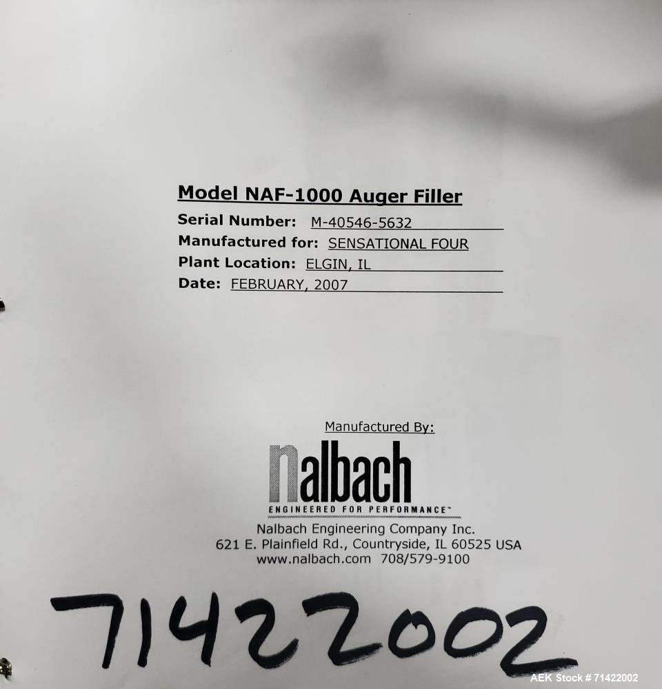 Used Nalbach Powder Auger Filler. Model NAF-1000-D