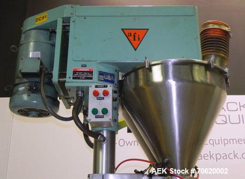 Used All-Fill Model R-212 Rotary Auger Filler. Machine has 12 pockets with dual head auger filler. Has worm screw to starwheel infeed to star discharge. Turret has a 30" pitch for a mximum container ...