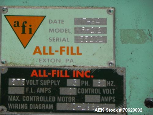 Used All-Fill Model R-212 Rotary Auger Filler. Machine has 12 pockets with dual head auger filler. Has worm screw to starwheel infeed to star discharge. Turret has a 30" pitch for a mximum container ...