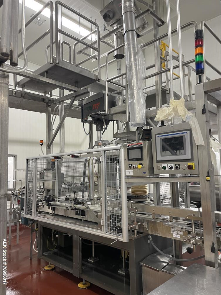 Used All-Fill Model R-242 Rotary Auger Filler with 24 Pockets and Dual Head Auger Filler. Has worm screw to starwheel container indexing. Container vibrator for product settling, agitated hopper. Las...