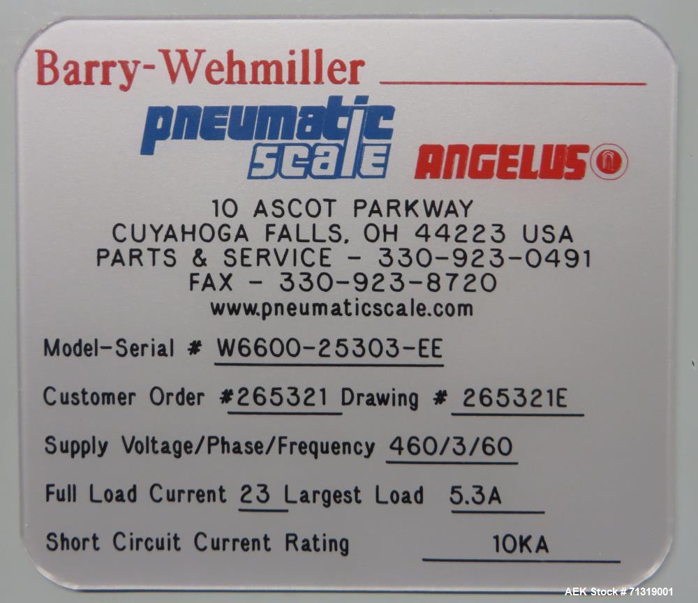 Used Pneumatic Scale Angelus (Mateer) Model W6600 Rotary Powder Auger Filler