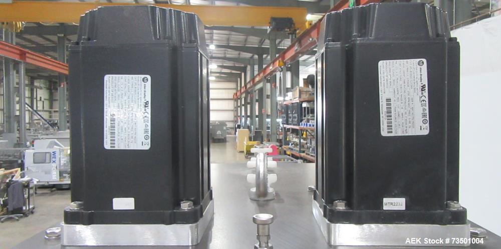 Unused Speed Dee Model 3700S Servo Rotary Auger Filler with Integrated Wipotec (OCS) Checkweigher. Has Twin Auger filler with 36" Diameter base unit. Dyco bottle throttle for transitioning bottles of...
