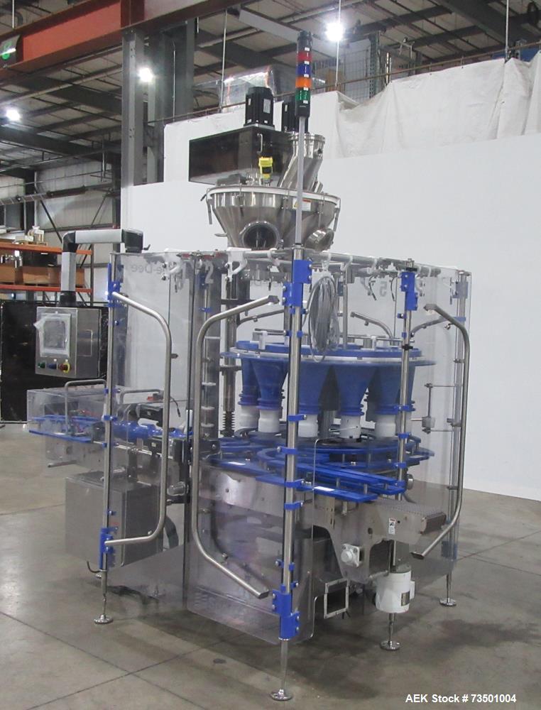 Unused Speed Dee Model 3700S Servo Rotary Auger Filler with Integrated Wipotec (OCS) Checkweigher. Has Twin Auger filler with 36" Diameter base unit. Dyco bottle throttle for transitioning bottles of...