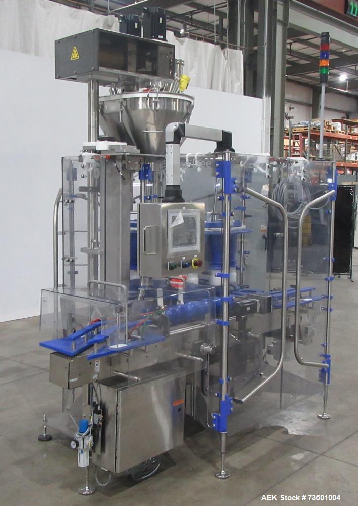 Unused Speed Dee Model 3700S Servo Rotary Auger Filler with Integrated Wipotec (OCS) Checkweigher. Has Twin Auger filler with 36" Diameter base unit. Dyco bottle throttle for transitioning bottles of...