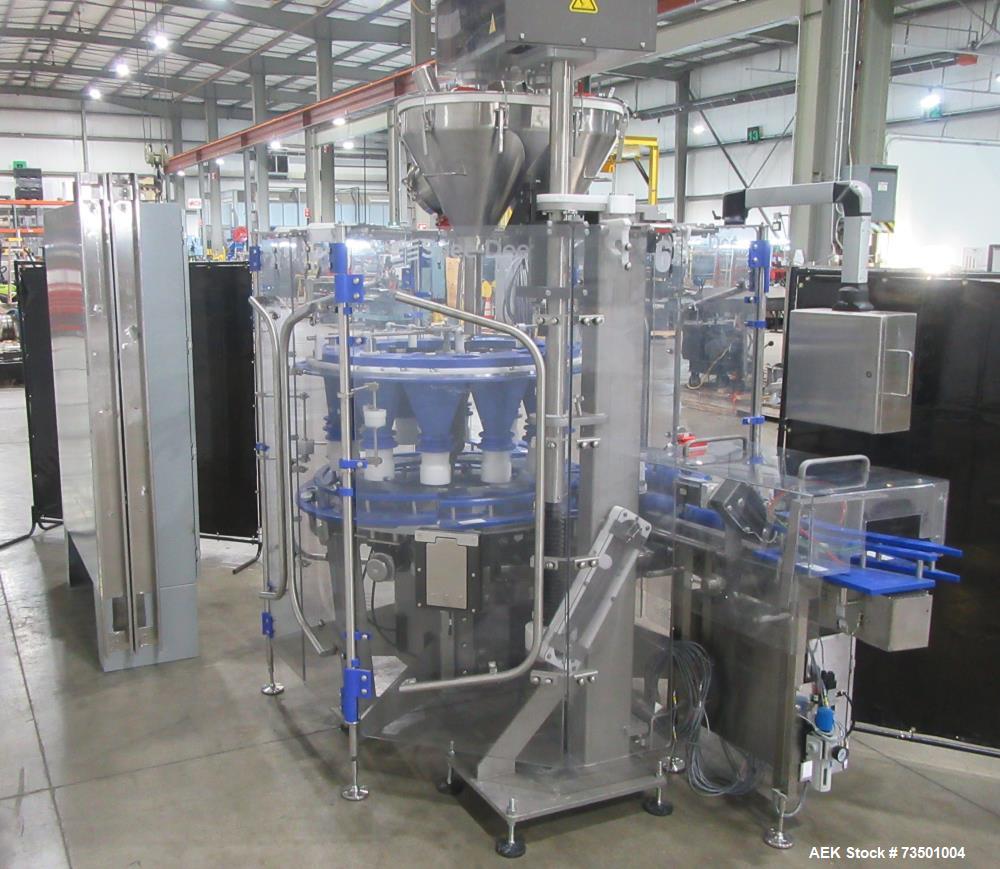Unused Speed Dee Model 3700S Servo Rotary Auger Filler with Integrated Wipotec (OCS) Checkweigher. Has Twin Auger filler with 36" Diameter base unit. Dyco bottle throttle for transitioning bottles of...