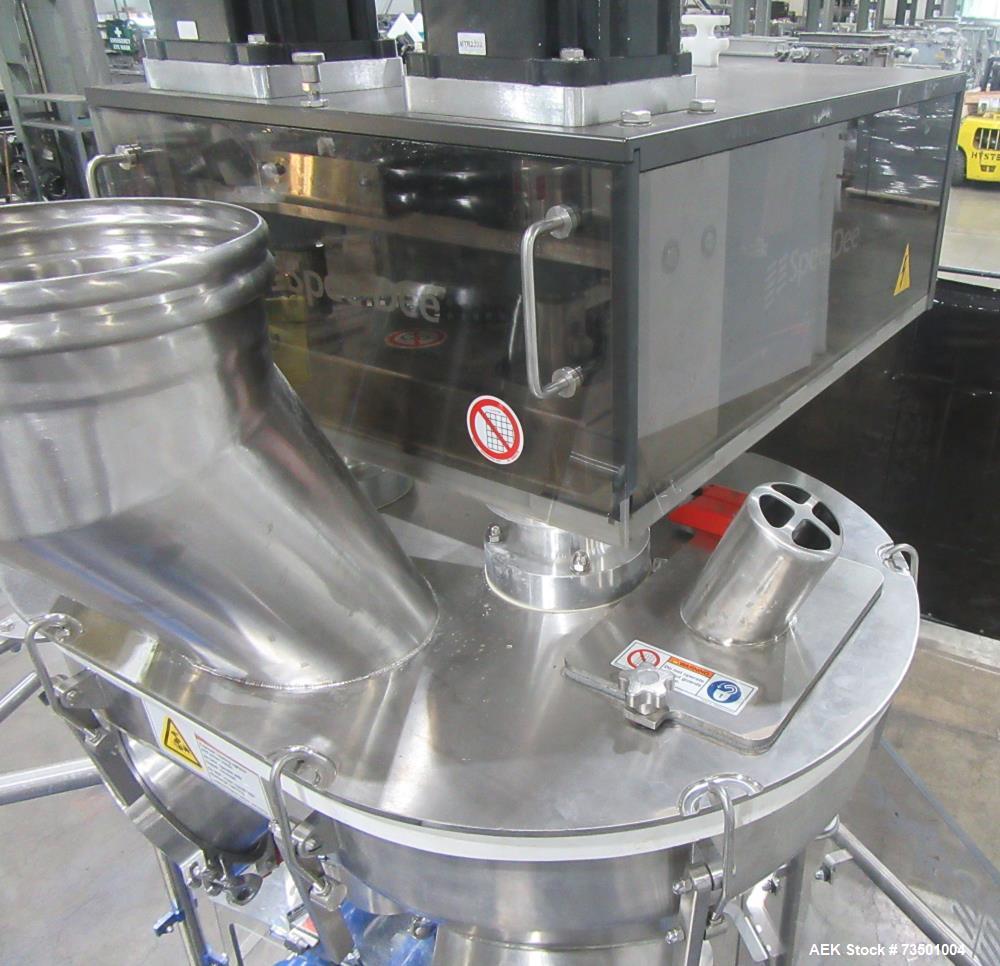 Unused Speed Dee Model 3700S Servo Rotary Auger Filler with Integrated Wipotec (OCS) Checkweigher. Has Twin Auger filler with 36" Diameter base unit. Dyco bottle throttle for transitioning bottles of...