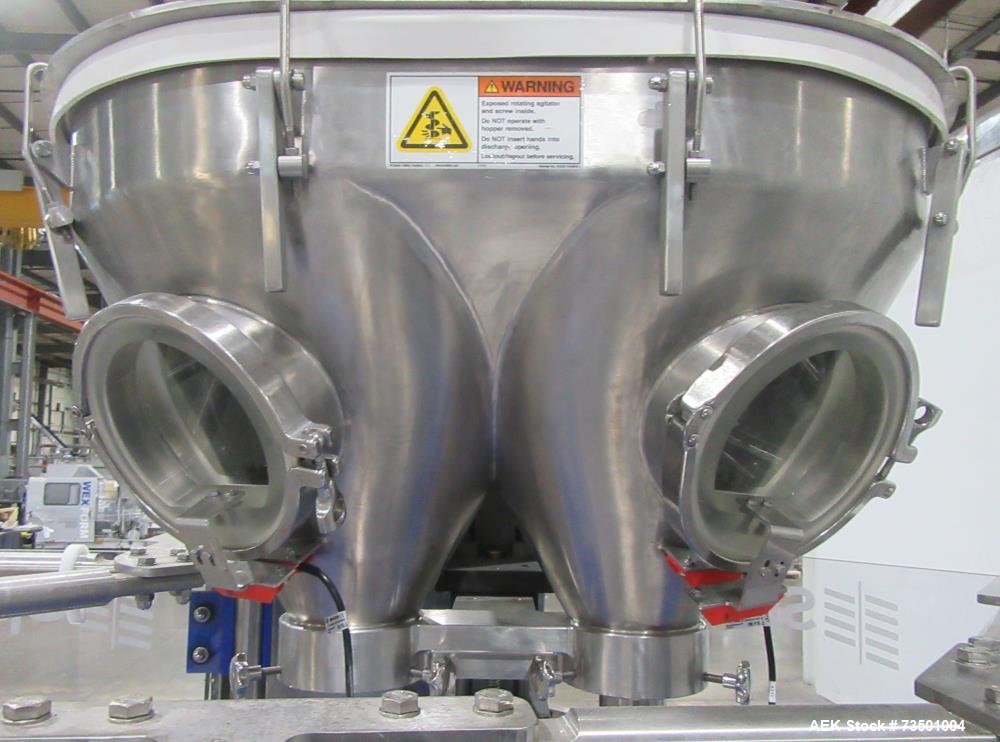 Unused Speed Dee Model 3700S Servo Rotary Auger Filler with Integrated Wipotec (OCS) Checkweigher. Has Twin Auger filler with 36" Diameter base unit. Dyco bottle throttle for transitioning bottles of...
