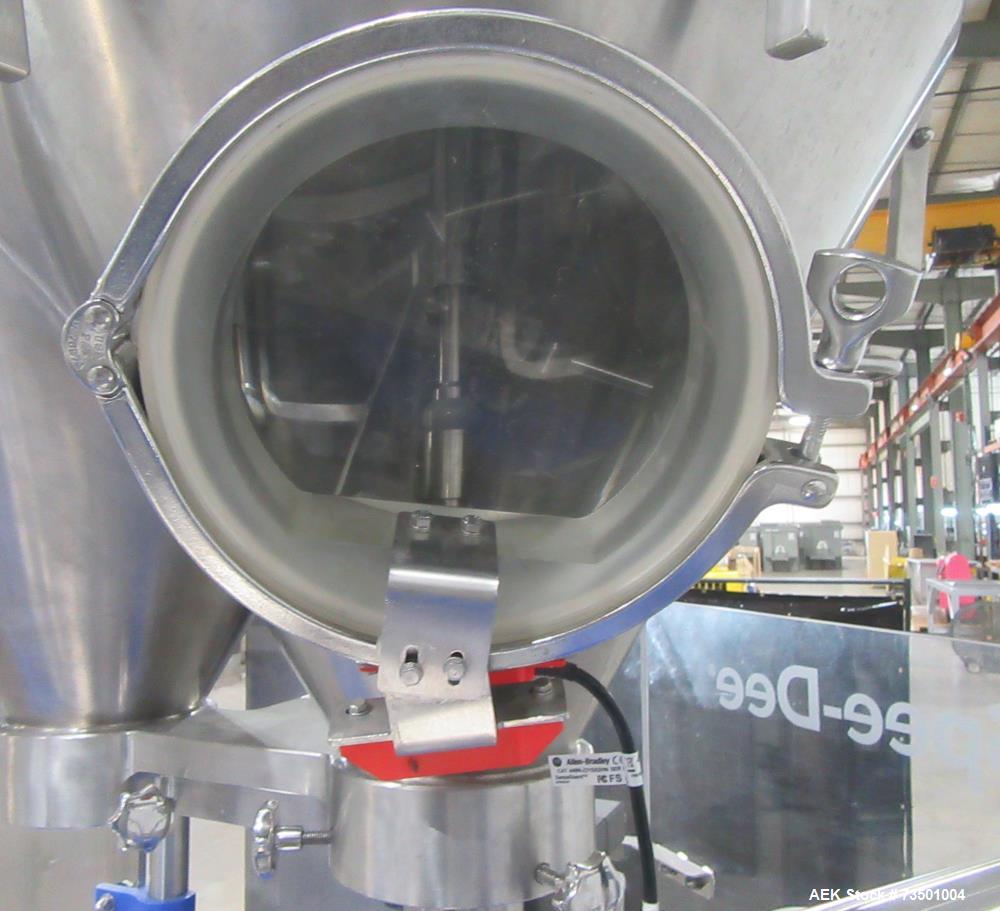 Unused Speed Dee Model 3700S Servo Rotary Auger Filler with Integrated Wipotec (OCS) Checkweigher. Has Twin Auger filler with 36" Diameter base unit. Dyco bottle throttle for transitioning bottles of...