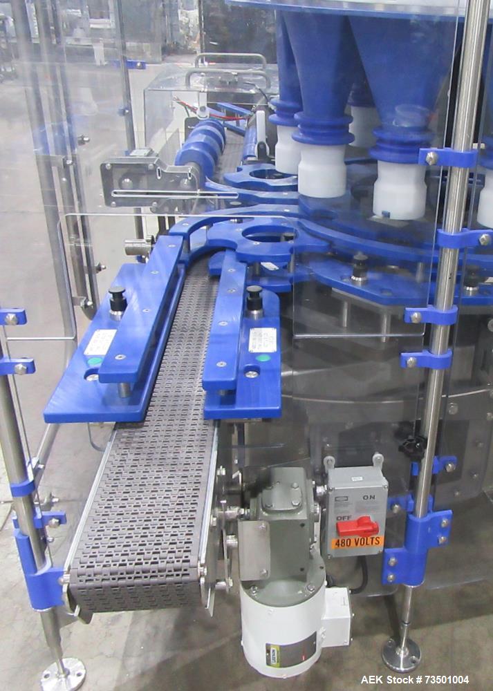 Unused Speed Dee Model 3700S Servo Rotary Auger Filler with Integrated Wipotec (OCS) Checkweigher. Has Twin Auger filler with 36" Diameter base unit. Dyco bottle throttle for transitioning bottles of...