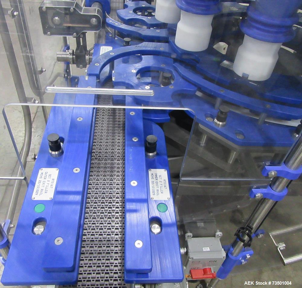 Unused Speed Dee Model 3700S Servo Rotary Auger Filler with Integrated Wipotec (OCS) Checkweigher. Has Twin Auger filler with 36" Diameter base unit. Dyco bottle throttle for transitioning bottles of...