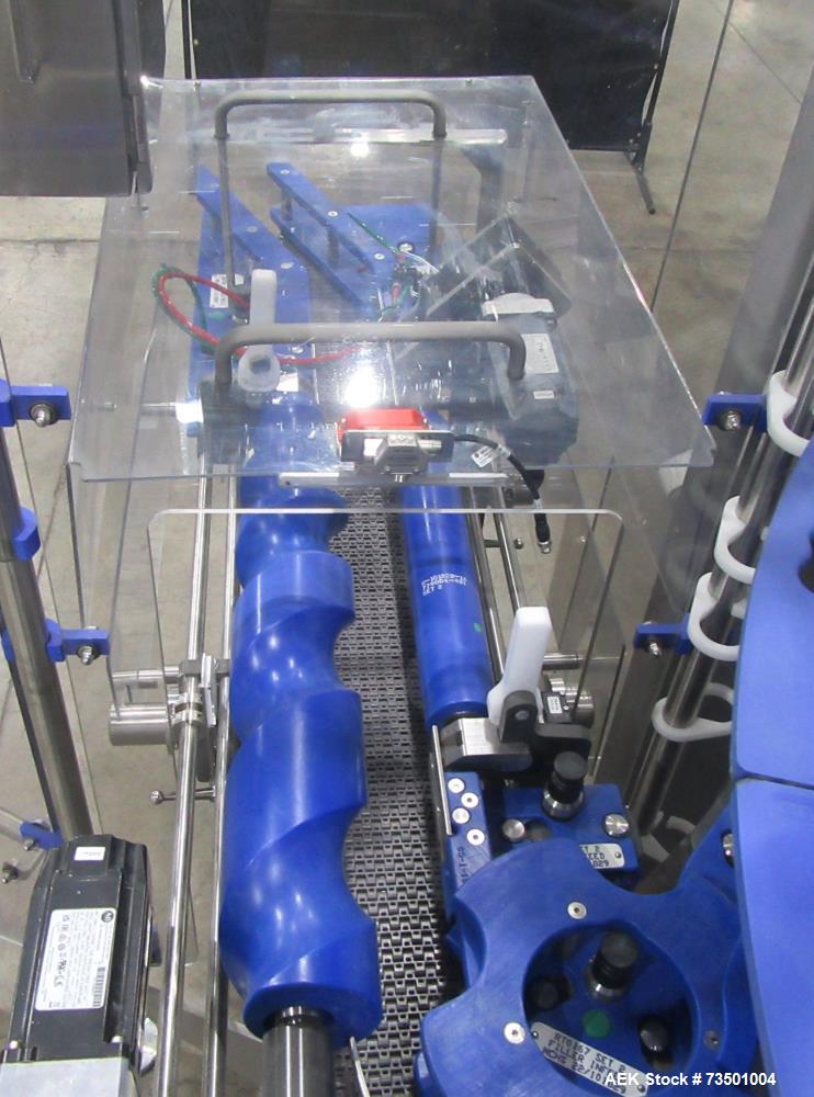 Unused Speed Dee Model 3700S Servo Rotary Auger Filler with Integrated Wipotec (OCS) Checkweigher. Has Twin Auger filler with 36" Diameter base unit. Dyco bottle throttle for transitioning bottles of...