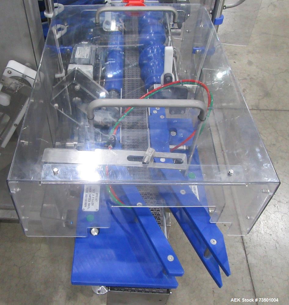 Unused Speed Dee Model 3700S Servo Rotary Auger Filler with Integrated Wipotec (OCS) Checkweigher. Has Twin Auger filler with 36" Diameter base unit. Dyco bottle throttle for transitioning bottles of...