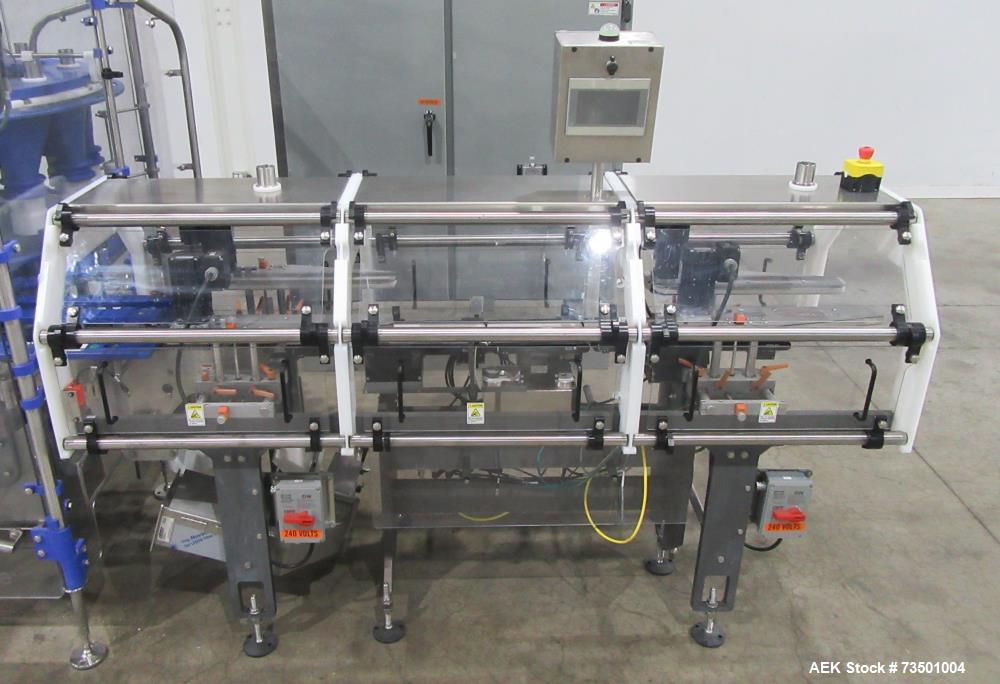 Unused Speed Dee Model 3700S Servo Rotary Auger Filler with Integrated Wipotec (OCS) Checkweigher. Has Twin Auger filler with 36" Diameter base unit. Dyco bottle throttle for transitioning bottles of...