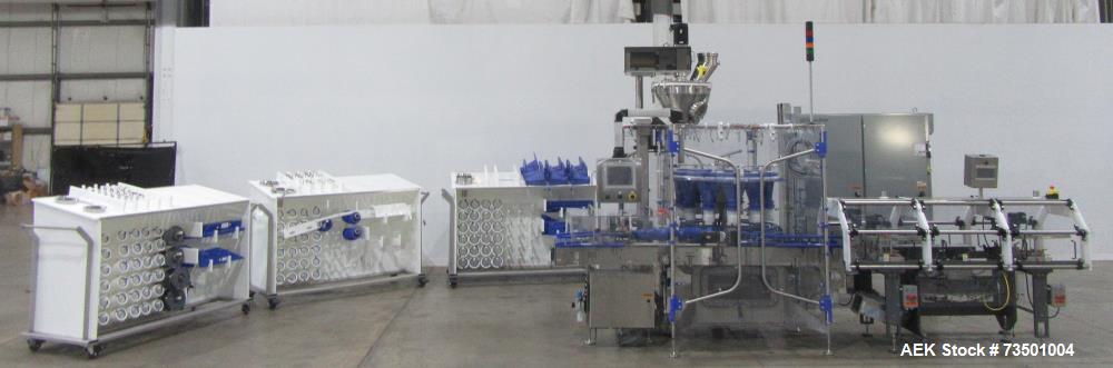 Unused Speed Dee Model 3700S Servo Rotary Auger Filler with Integrated Wipotec (OCS) Checkweigher. Has Twin Auger filler with 36" Diameter base unit. Dyco bottle throttle for transitioning bottles of...