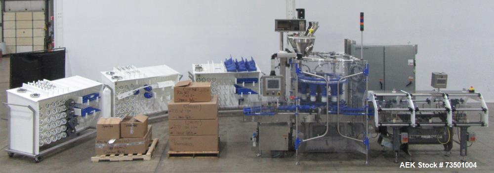 Unused Speed Dee Model 3700S Servo Rotary Auger Filler with Integrated Wipotec (OCS) Checkweigher. Has Twin Auger filler with 36" Diameter base unit. Dyco bottle throttle for transitioning bottles of...
